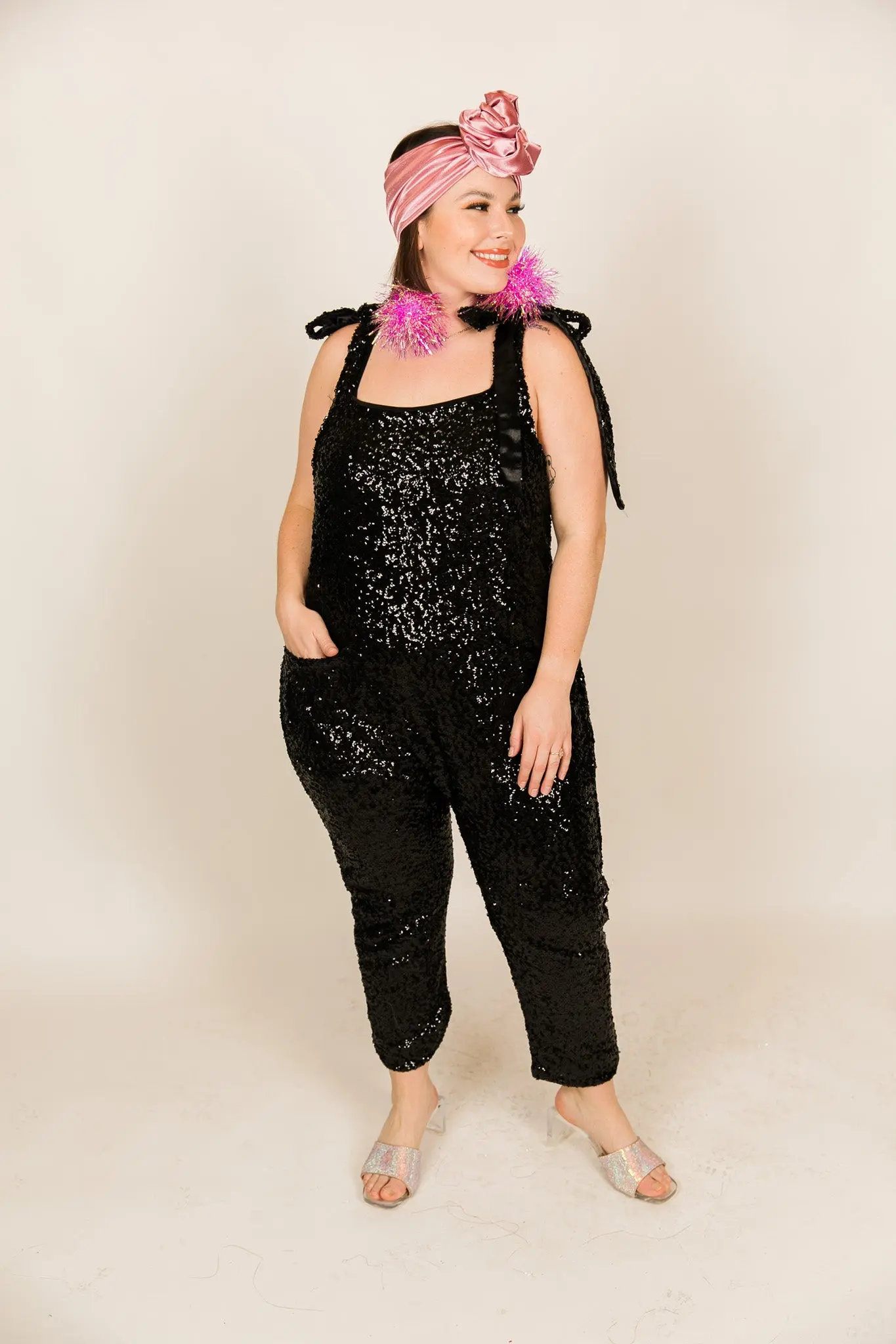 Black Sequin Party Jumpsuit - Image 4
