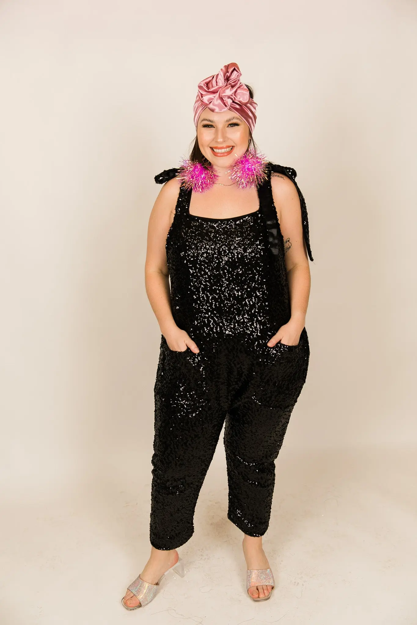 Black Sequin Party Jumpsuit - Image 6