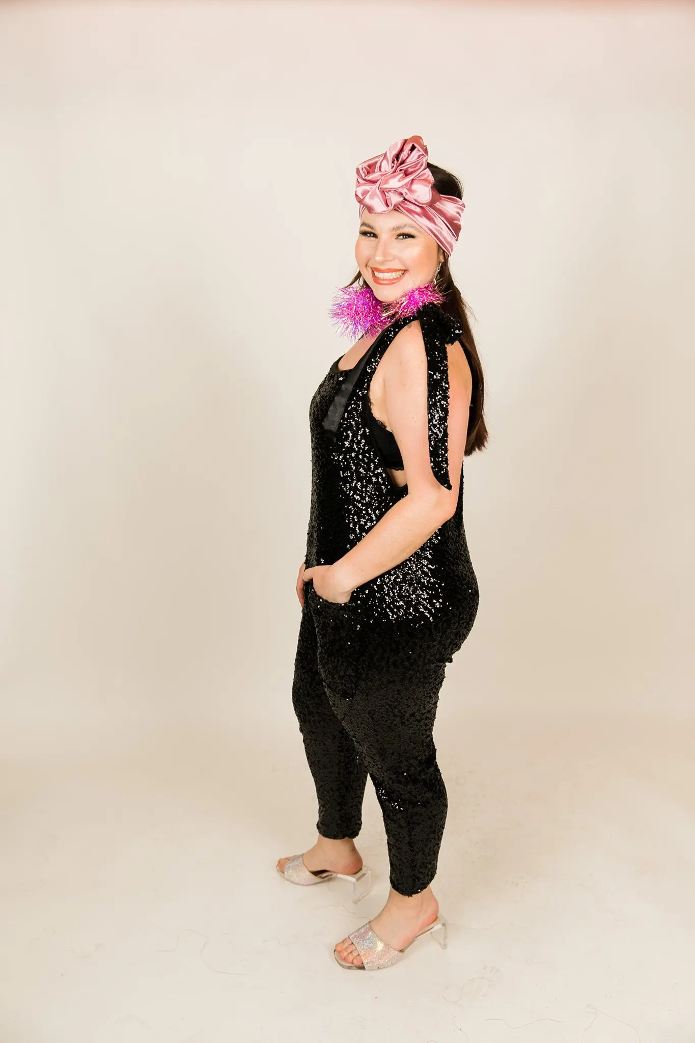 Black Sequin Party Jumpsuit - Image 8