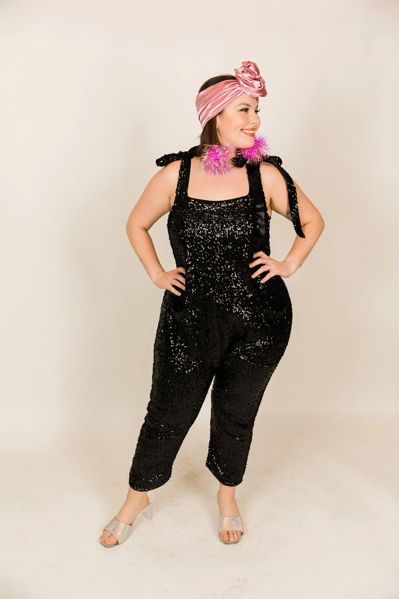 Black Sequin Party Jumpsuit - Image 9
