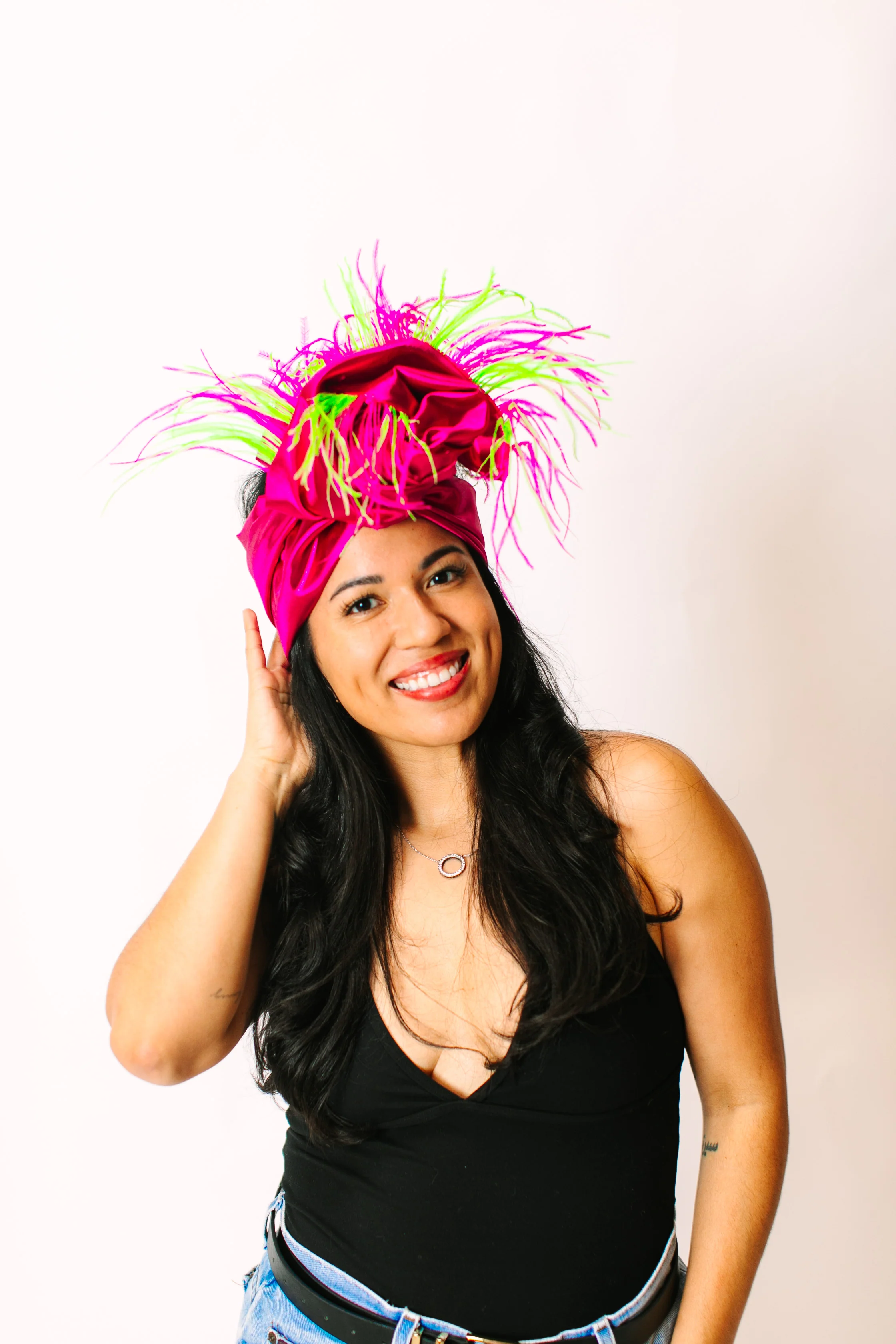 Fuchsia Lame With Pink & Green Ostrich Feathers - Image 7