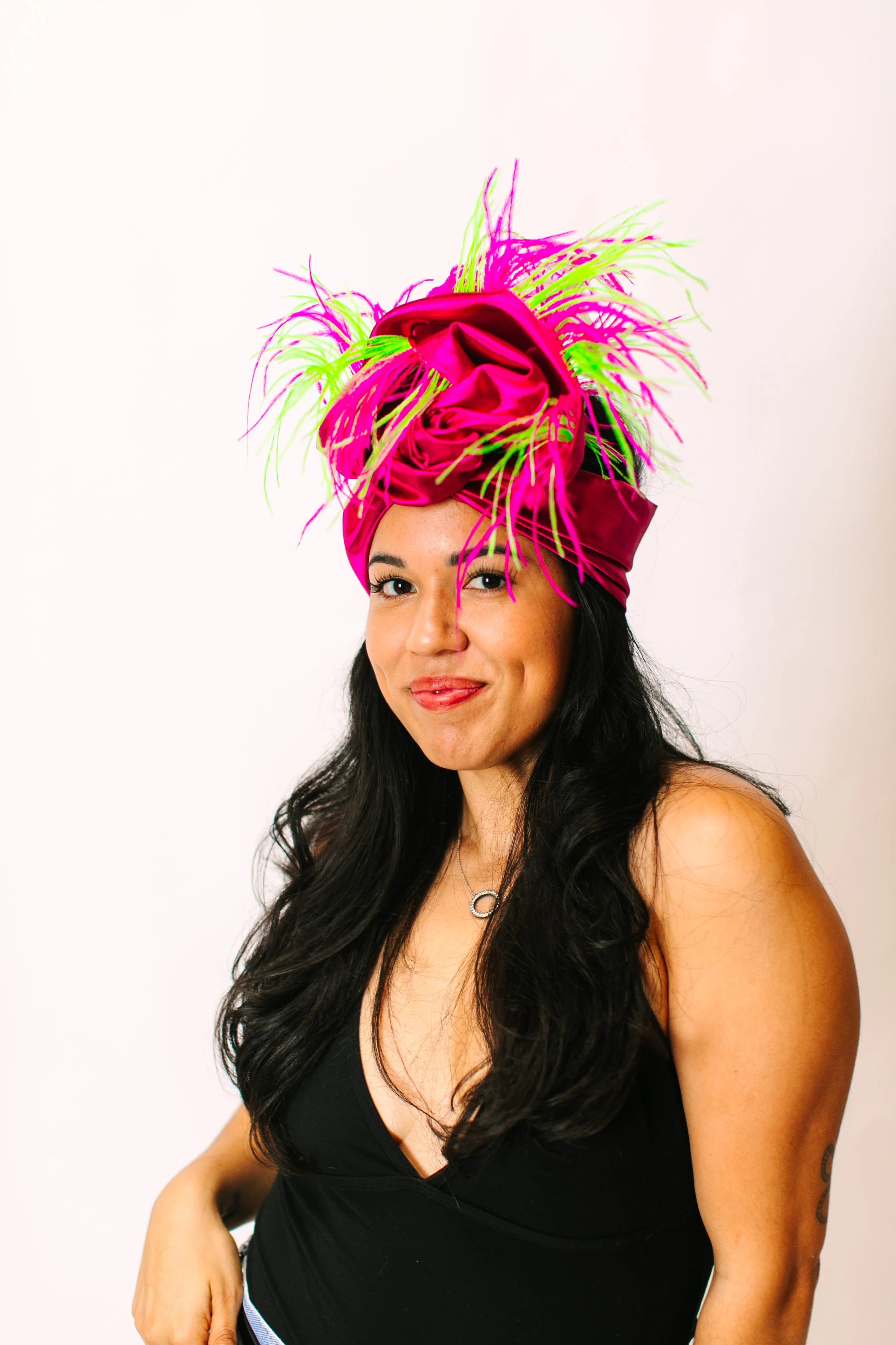 Fuchsia Lame With Pink & Green Ostrich Feathers - Image 8