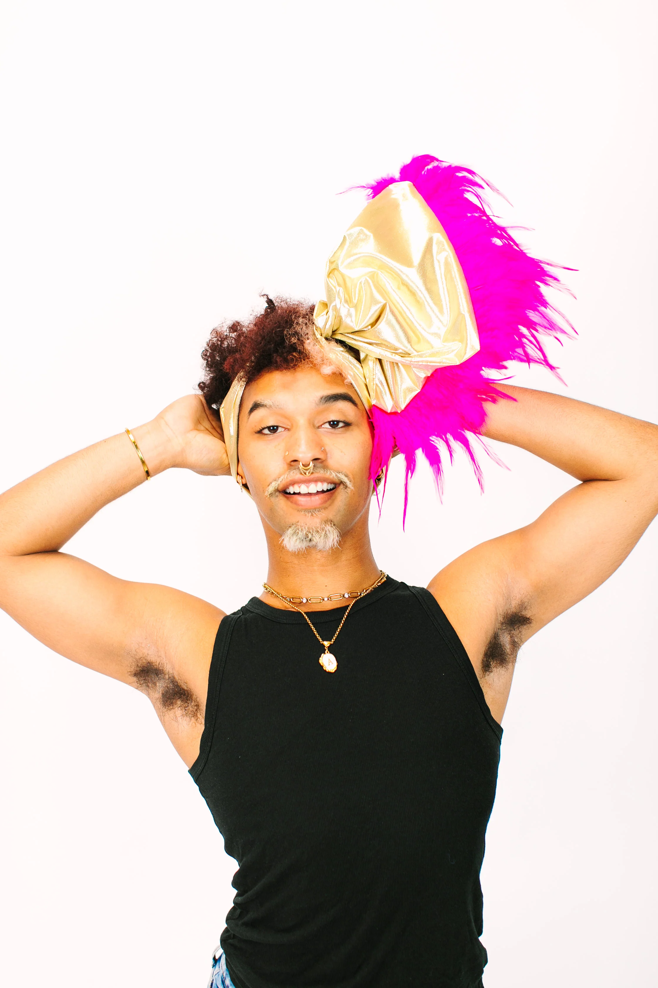 Gold Lame With Pink Short Feathers