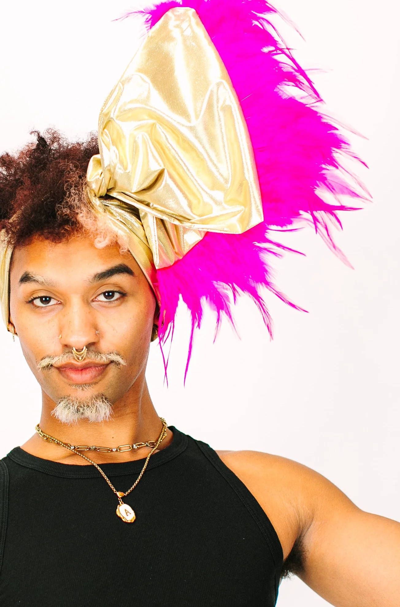 Gold Lame With Pink Short Feathers - Image 2