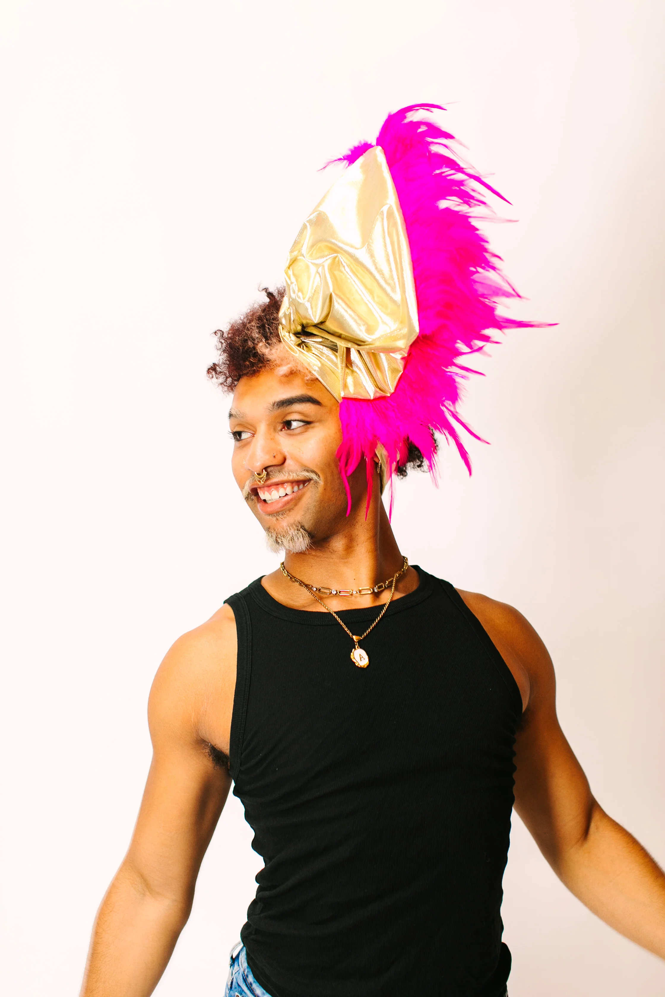 Gold Lame With Pink Short Feathers - Image 3