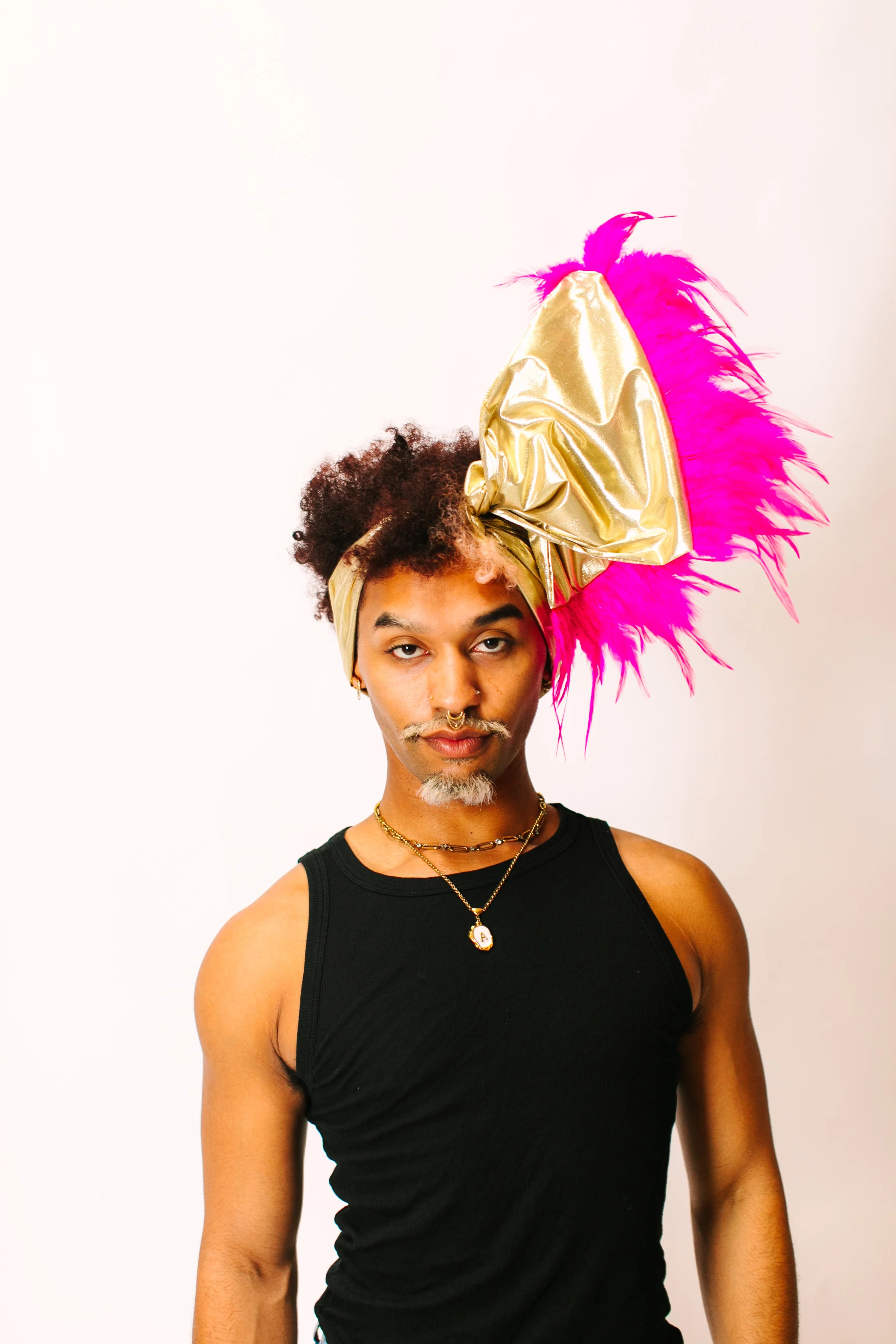 Gold Lame With Pink Short Feathers - Image 4