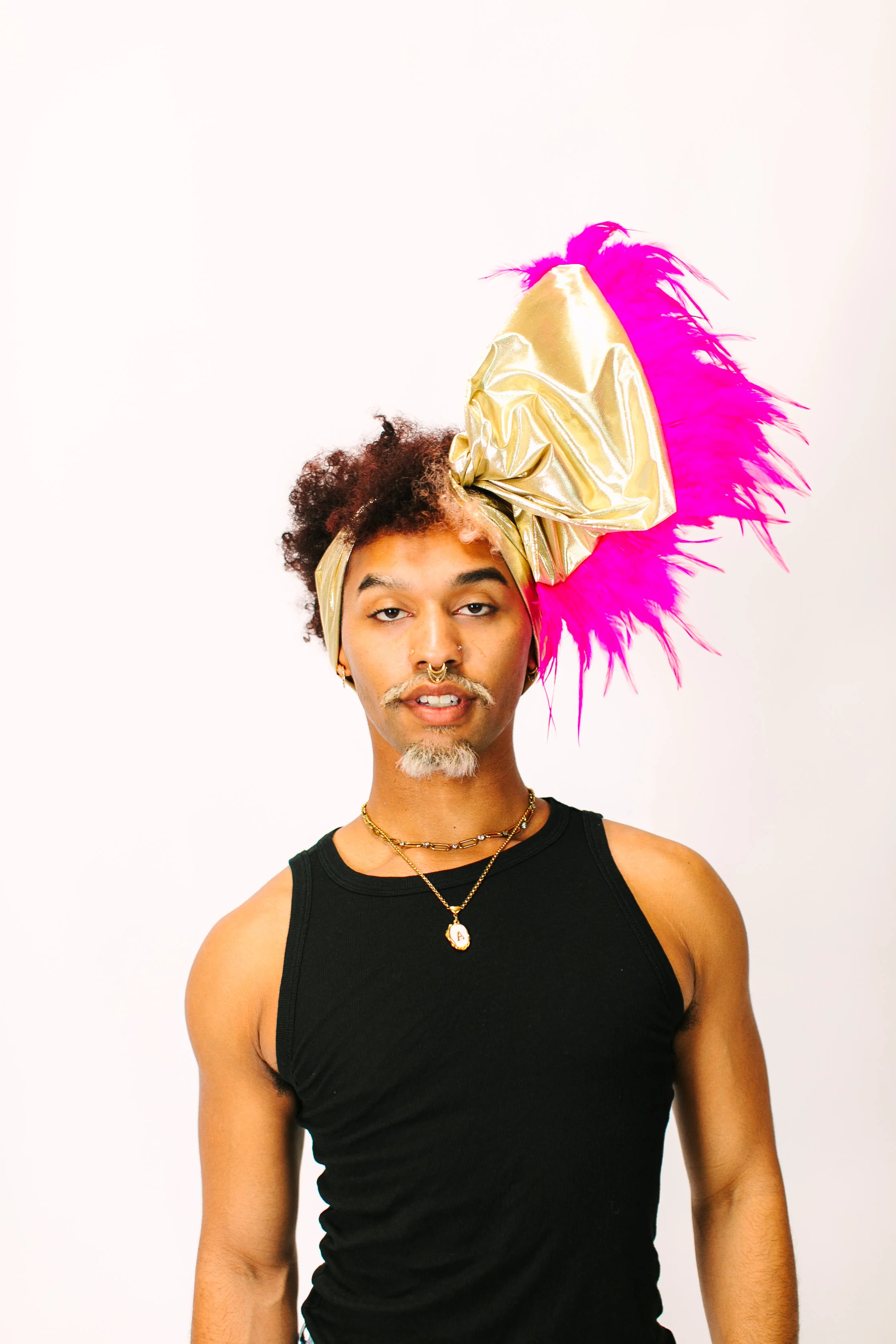 Gold Lame With Pink Short Feathers - Image 5