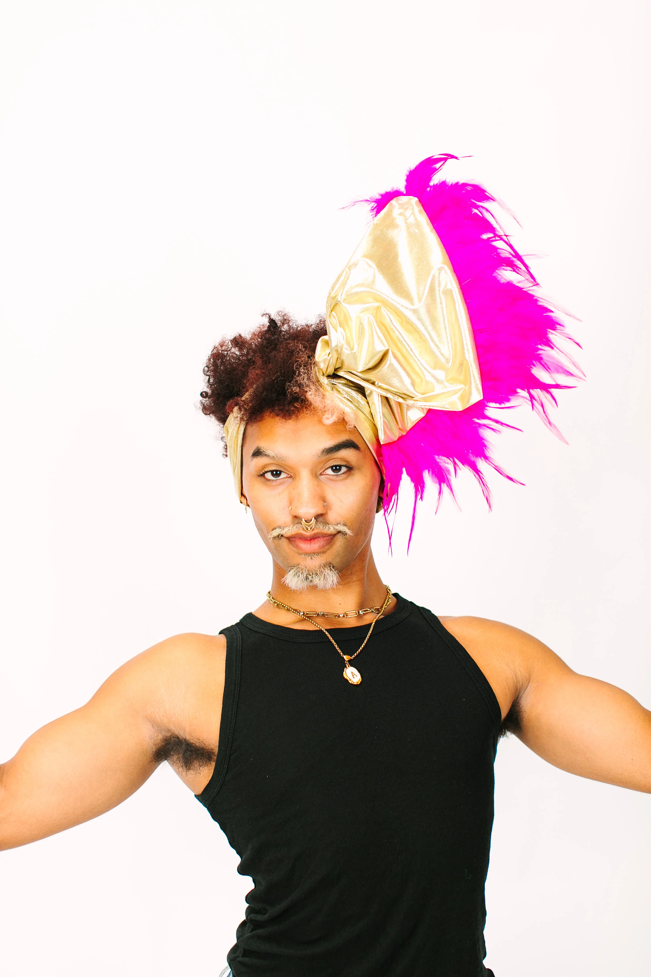 Gold Lame With Pink Short Feathers - Image 6