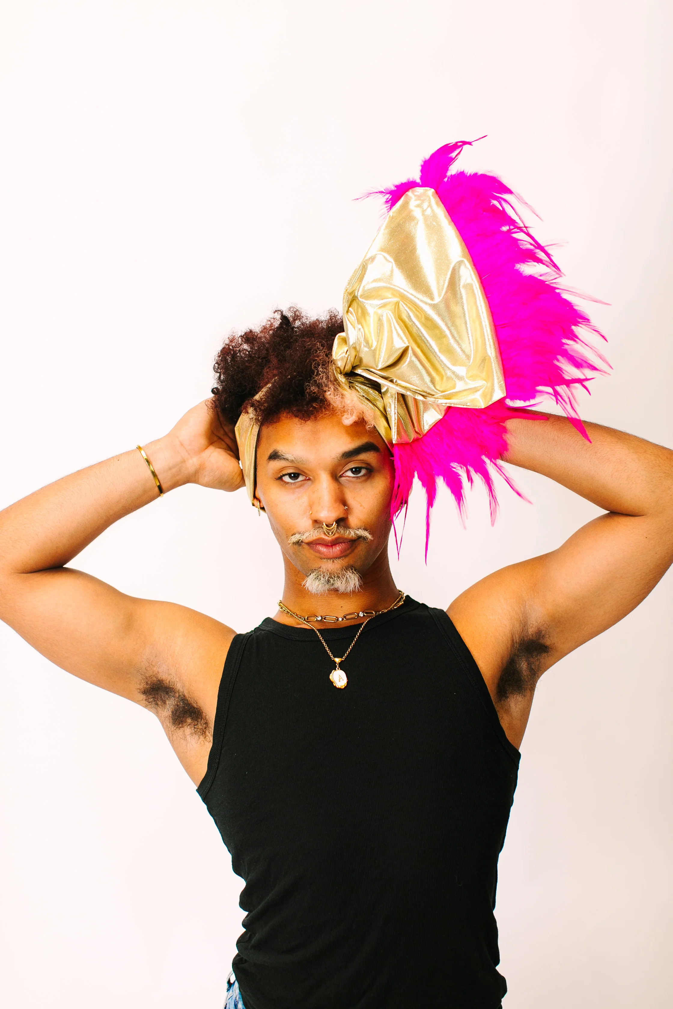 Gold Lame With Pink Short Feathers - Image 7