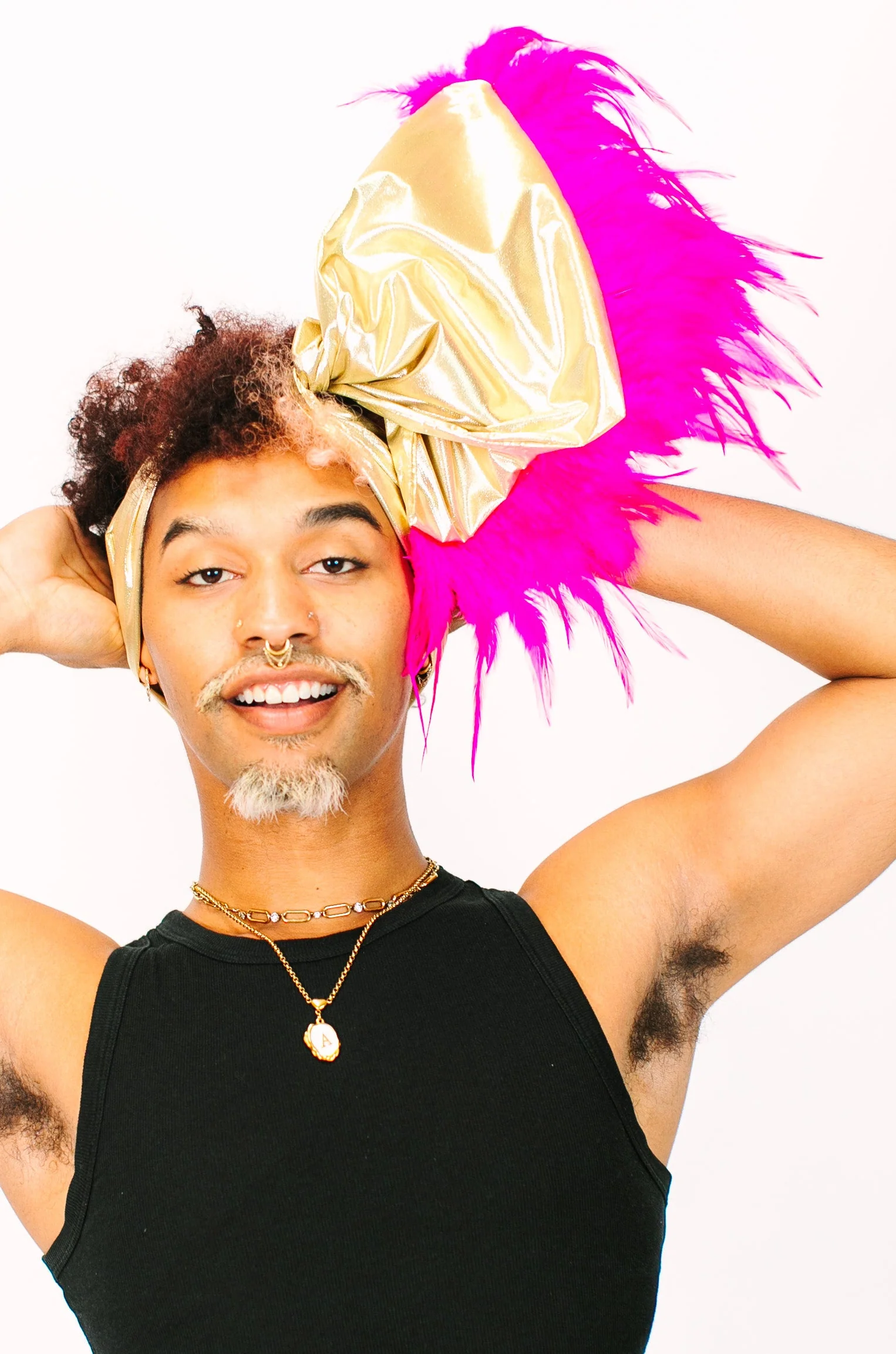 Gold Lame With Pink Short Feathers - Image 8