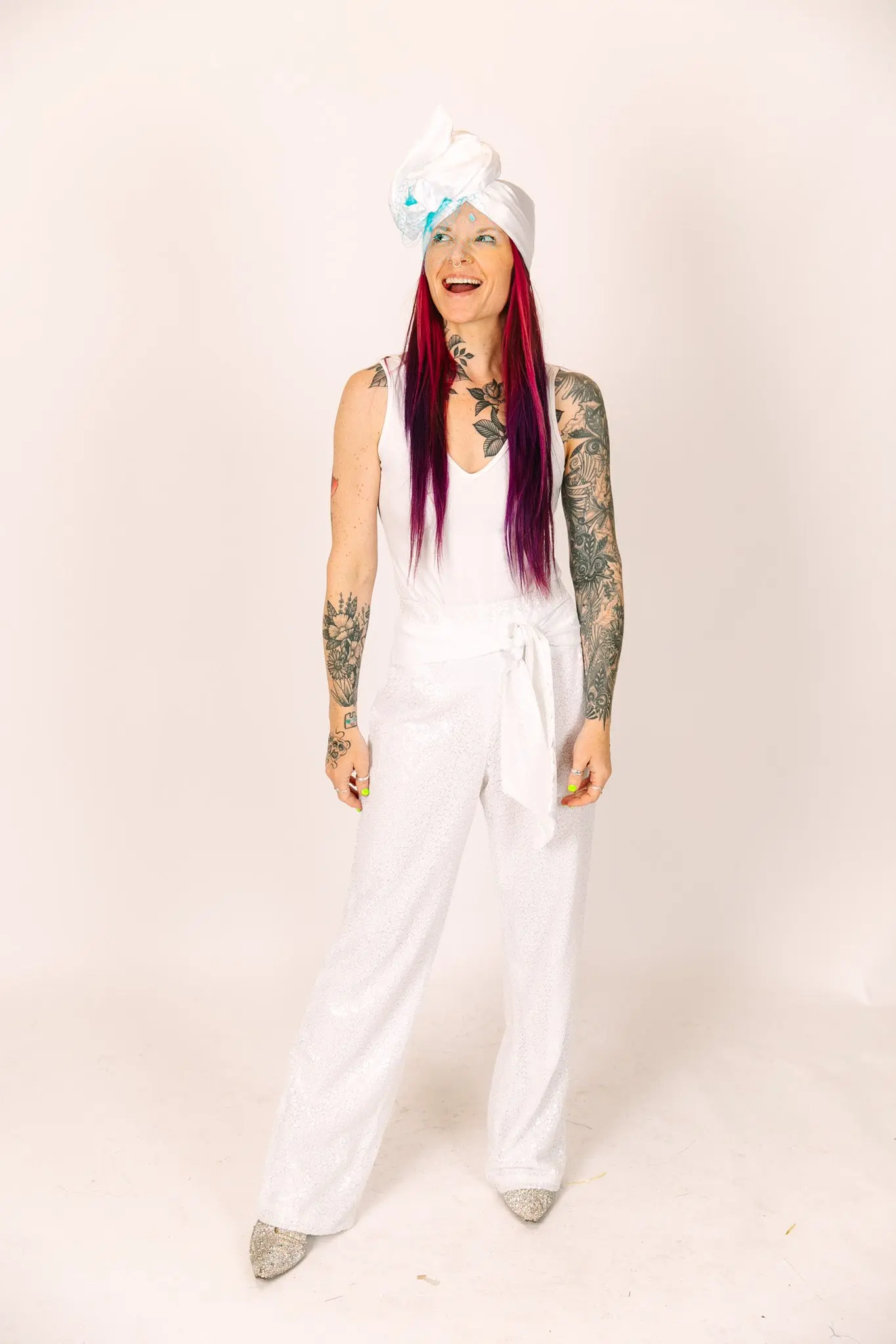 White Sequin High Waisted Pants - Image 3