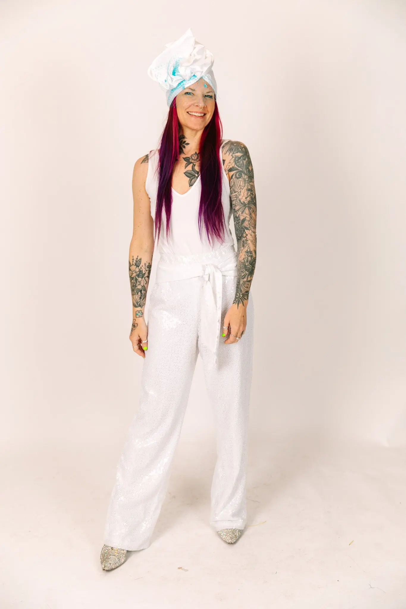 White Sequin High Waisted Pants - Image 4