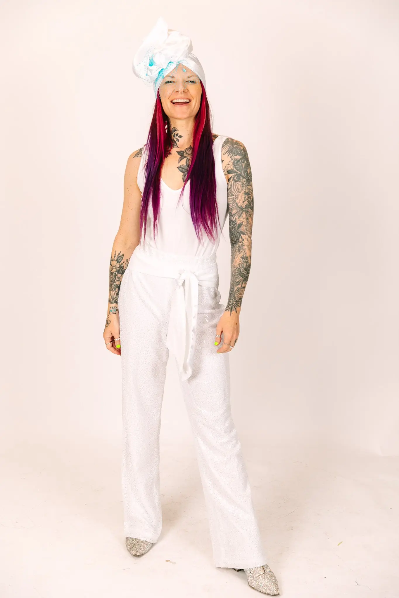 White Sequin High Waisted Pants - Image 6