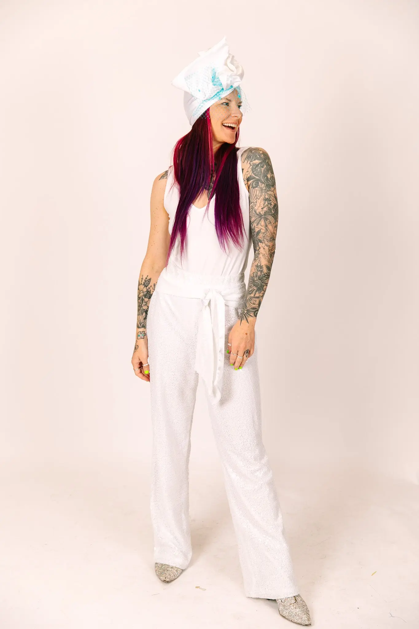 White Sequin High Waisted Pants - Image 7