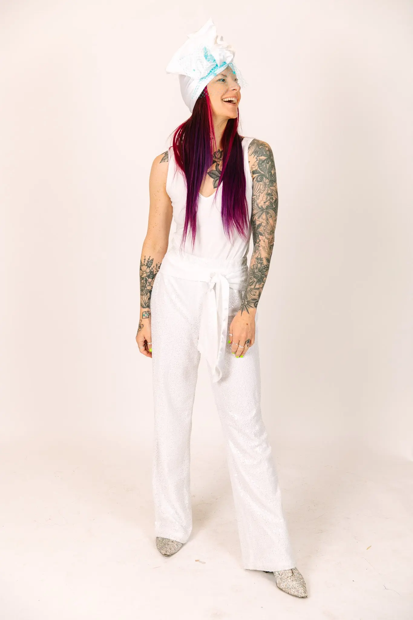 White Sequin High Waisted Pants - Image 8