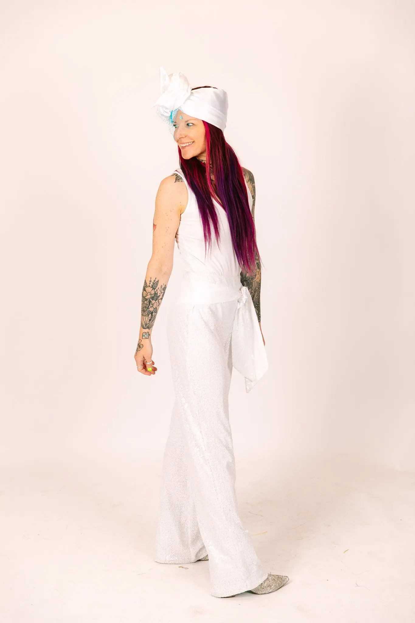 White Sequin High Waisted Pants - Image 9